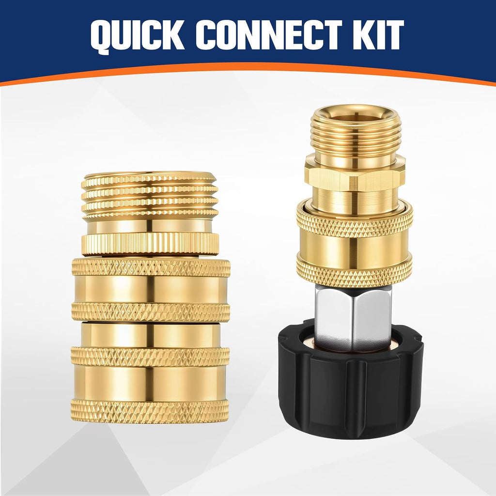 Pressure Washer Adapter Set, 9PCS Brass Quick Disconnect Kit, M22 Swivel to 3/8'' Quick Connect, 3/4" to Quick Release