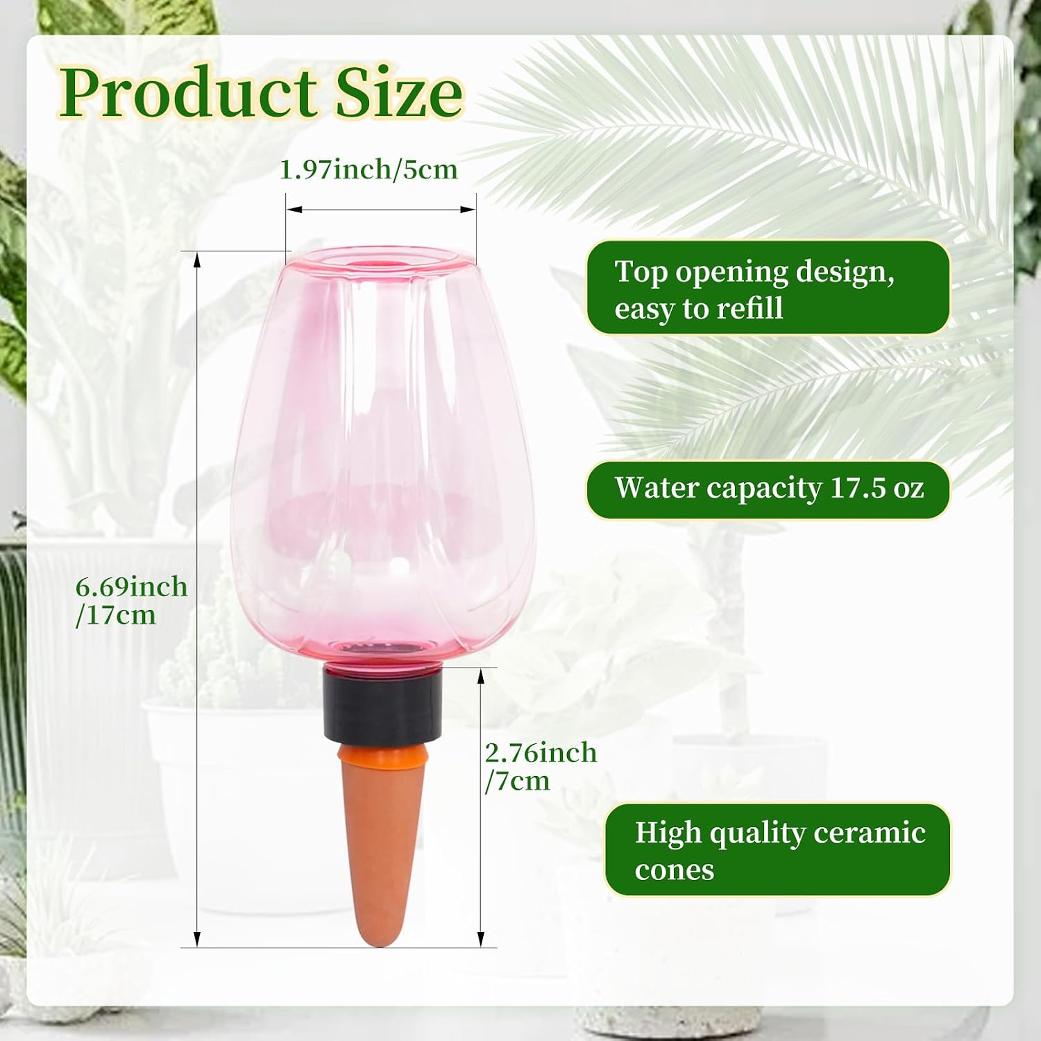 6pcs Plant Self Watering Globes, Plastic Water Bulbs Top Fill, 12.3 oz Plant Watering Devices System Slow Release
