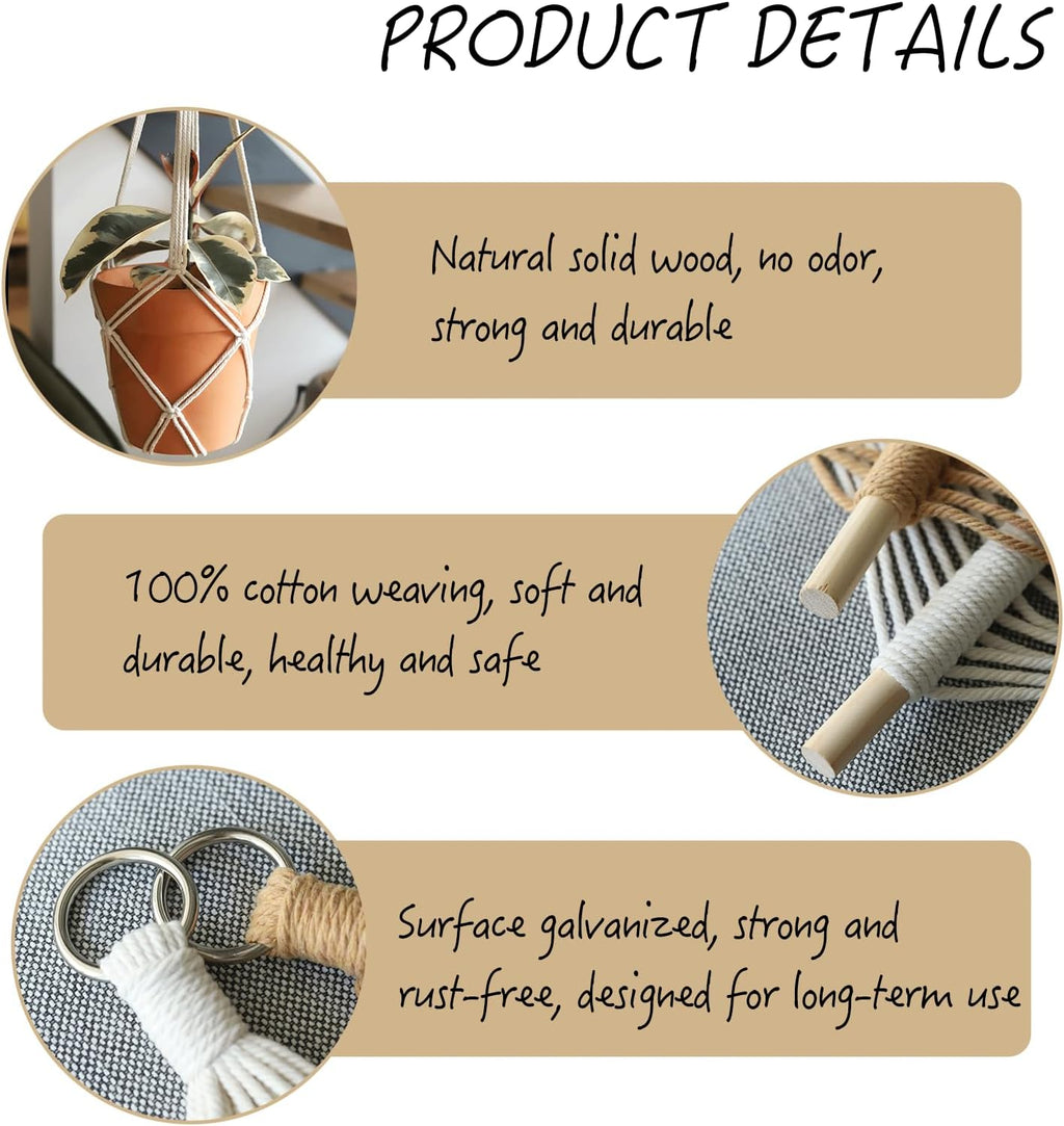 4 Pack Macrame Plant Hangers Indoor Up to 10 inch Pot, Boho Hanging Planters, Plant Holder with 8Pcs Stainless Steel