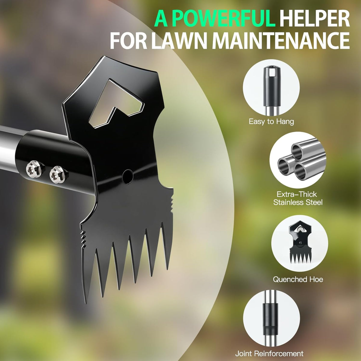 60" Weed Puller Tool with Long Handle, 2-in-1 Weed Rake & Garden Hoe, Stand Up Weeding Tools Gardening, Heavy Duty
