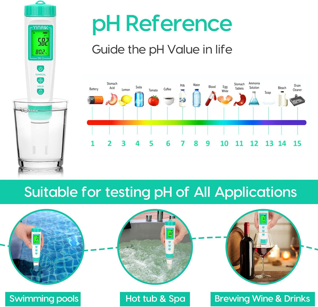 Digital pH Meter with Extra Replaceable Probe, Pocket pH Tester for Hydroponics, Accurate Water Tester for Swimming
