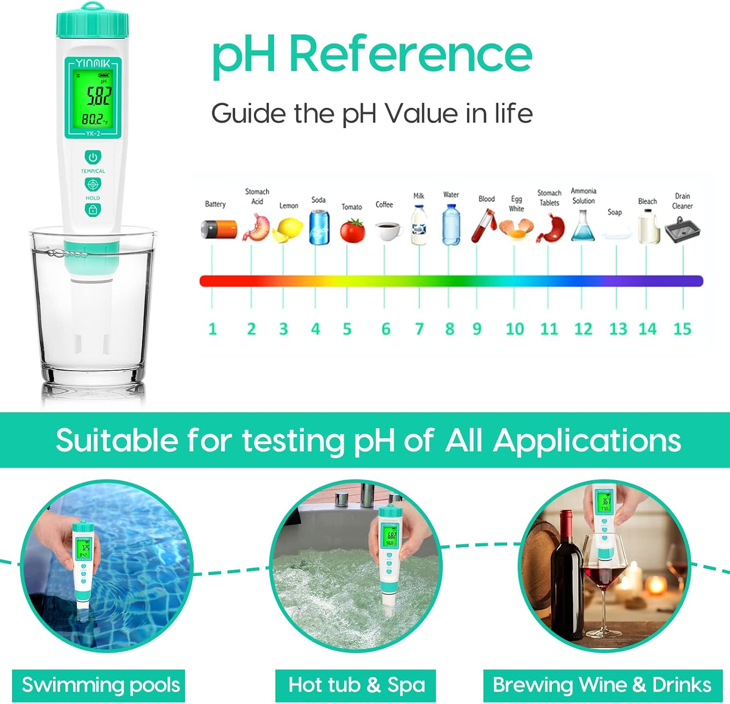 Digital pH Meter with Extra Replaceable Probe, Pocket pH Tester for Hydroponics, Accurate Water Tester for Swimming