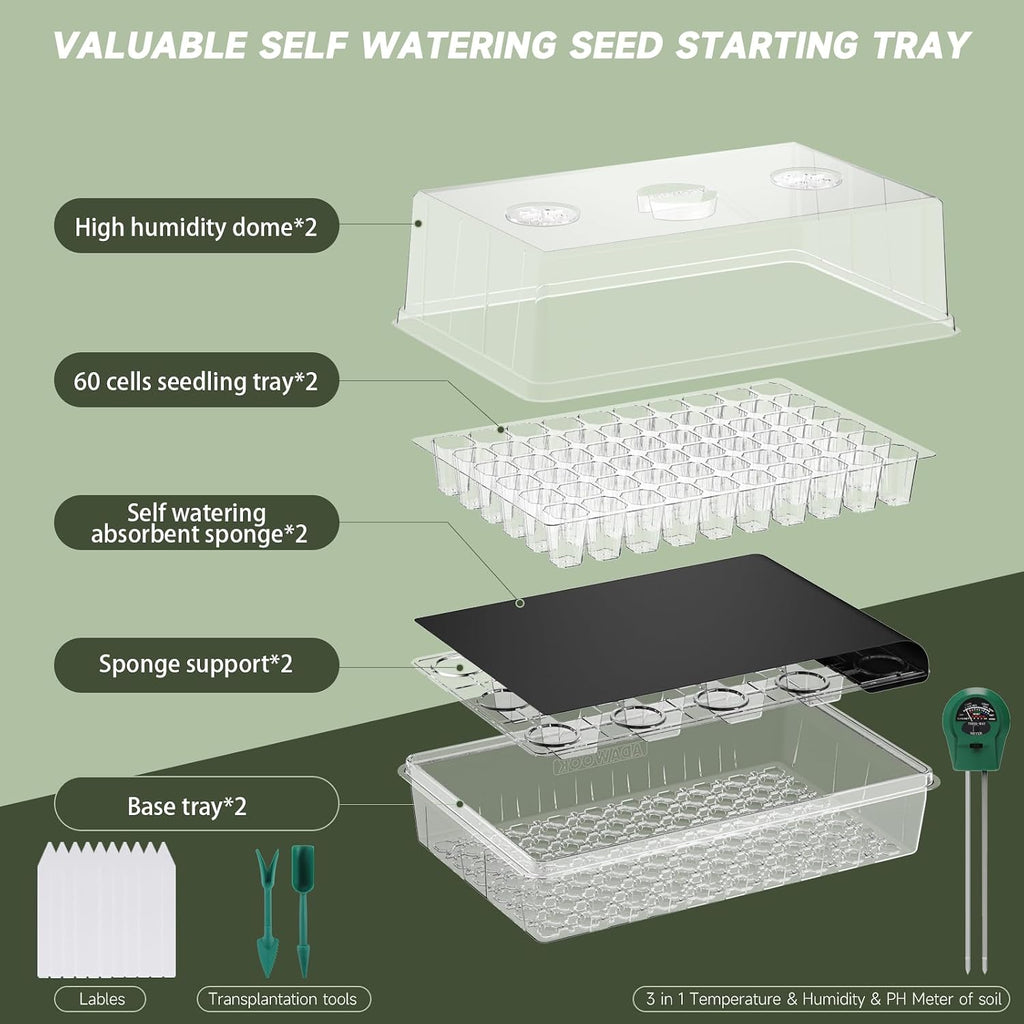 Adawook Self-Watering Seed Starter Tray, Seed Starter Kit Self Water, Germination Trays for Seed Starting with High