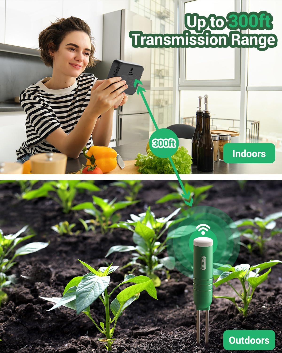 Long Probe Soil Moisture Meter & 4-in-1 LCD Display Moisture Meter