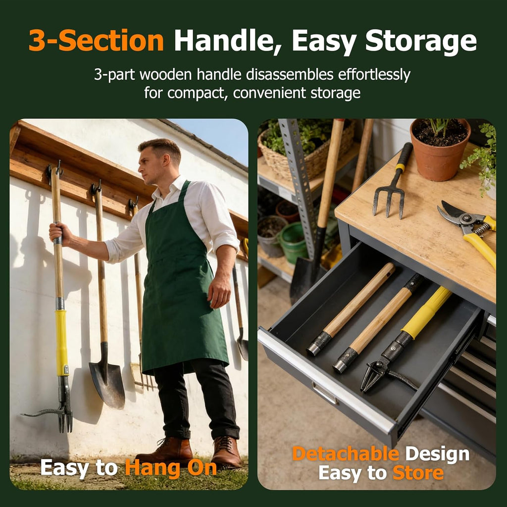 Weed Puller Tool Stand Up with Slide-Release Ejection, Reinforced Steel Weeder with 3-Section Long Handle, No-Touch