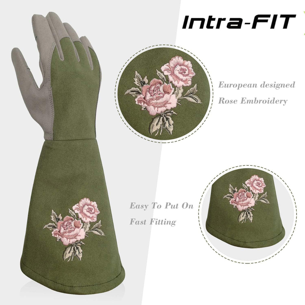 Rose Pruning Gloves with Forearm Protection, Thorn Resistant | Embroidery Design with Extra Long Cuff for Gardening and