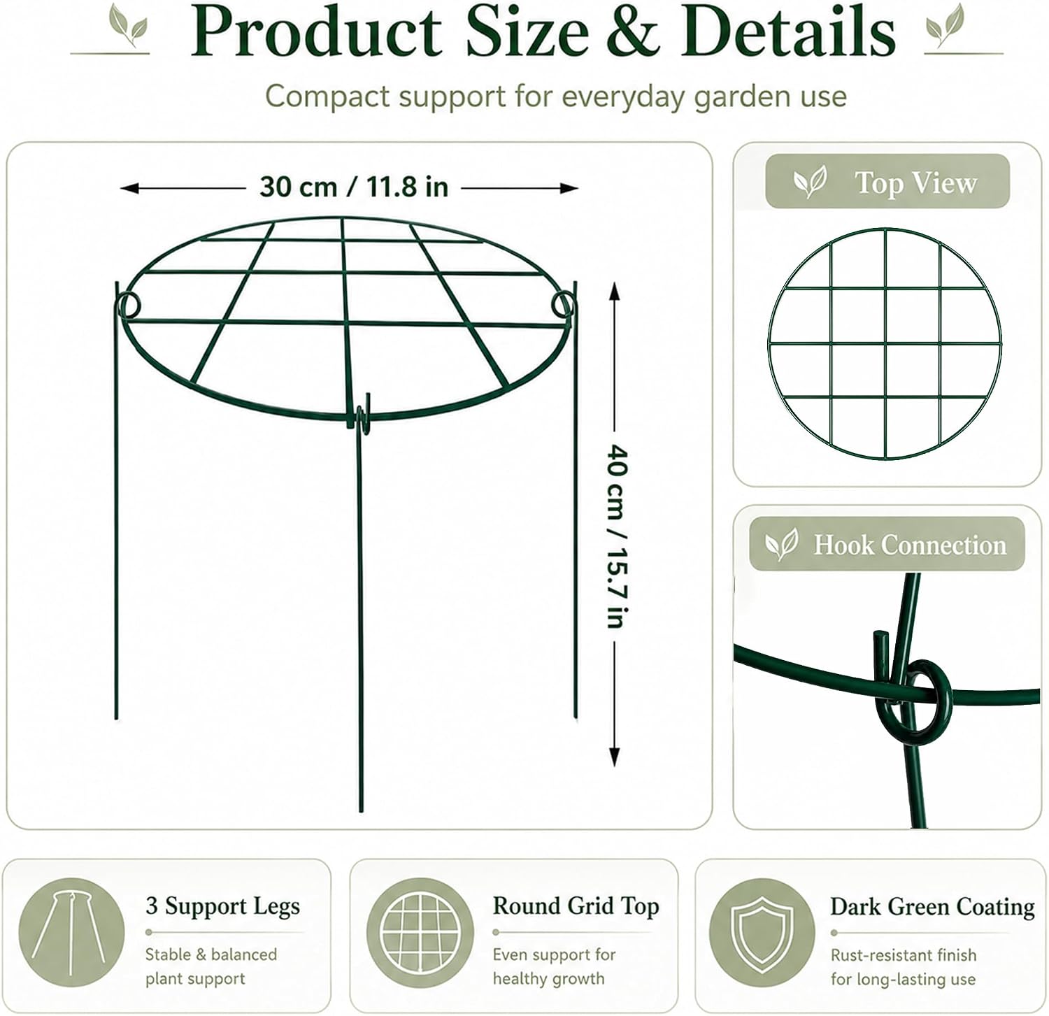 6-Pack Plant Support Stakes 11.8"x 15.7" Metal Plant Support Rings, Rustproof Peony Cages with 3-Leg Stand for