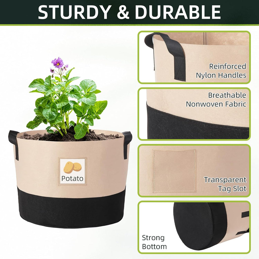 LITLANDSTAR 10 Gallon Fabric Grow Bags, 10 Pack Heavy Duty Thickened Nonwoven Plant Grow Bags with Handles and Label