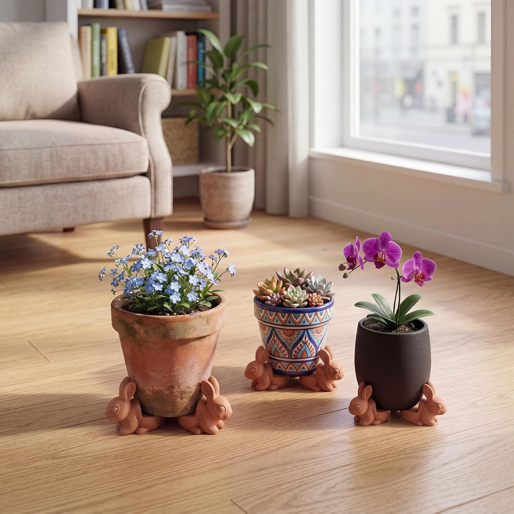 LemonRoad 12 Set Rabbit Pot Feet for Outdoor Planters, Terra Cotta Cement | 2" H, Animal Plant Pot Risers for 14"-20"