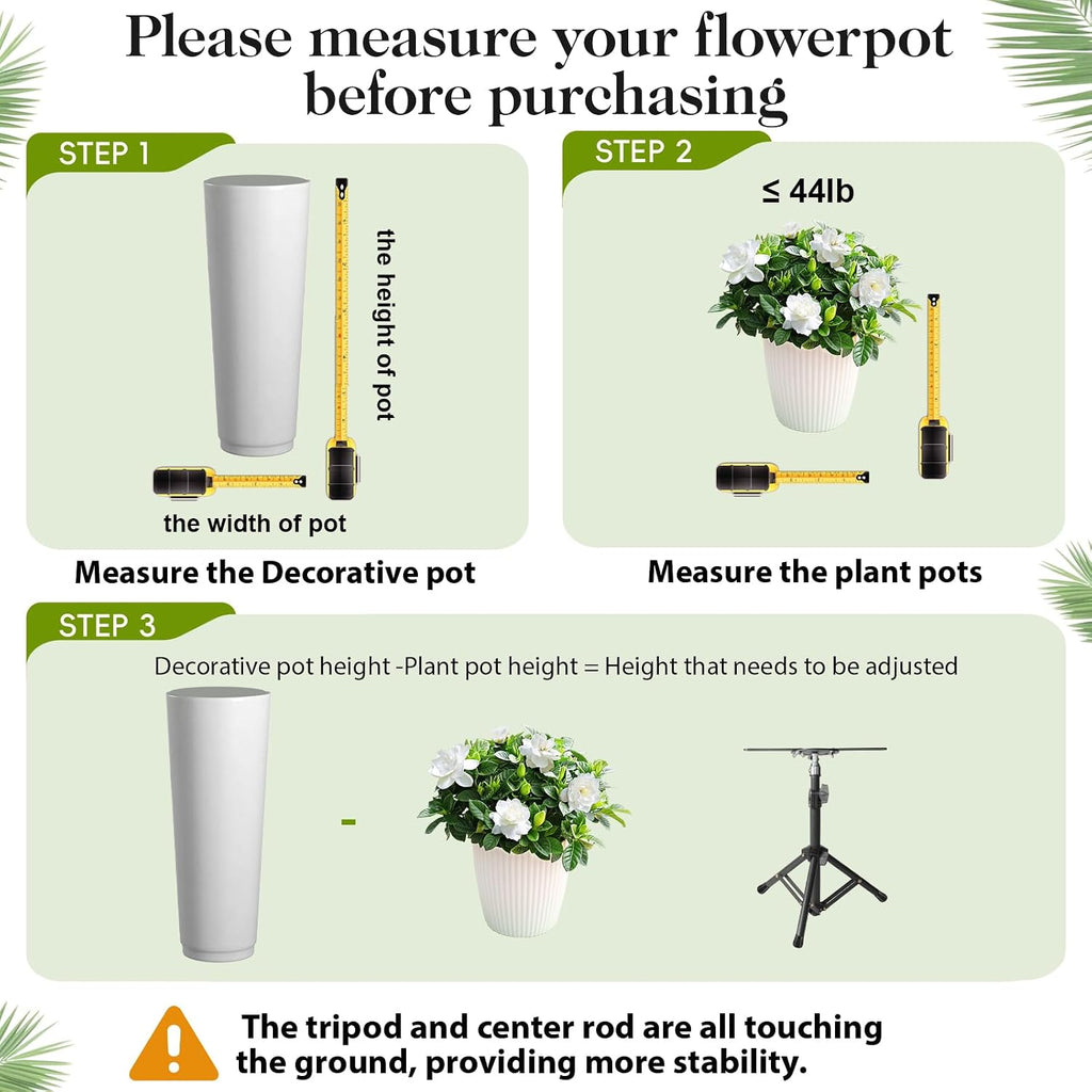 2 Pcs Adjustable Plant Risers,10-15" Rise, 4-12" Top & 6-9" Base, Metal | With Drainage Hole, Tripod Design, Portable
