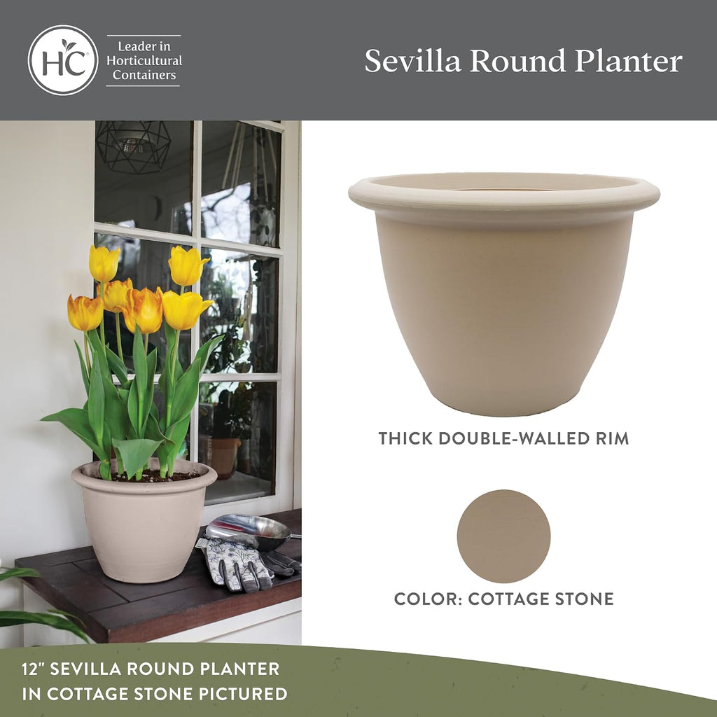 The HC Companies Sevilla Flower Planters - Durable Outdoor & Indoor Planter - Round Lightweight Self Watering Plant