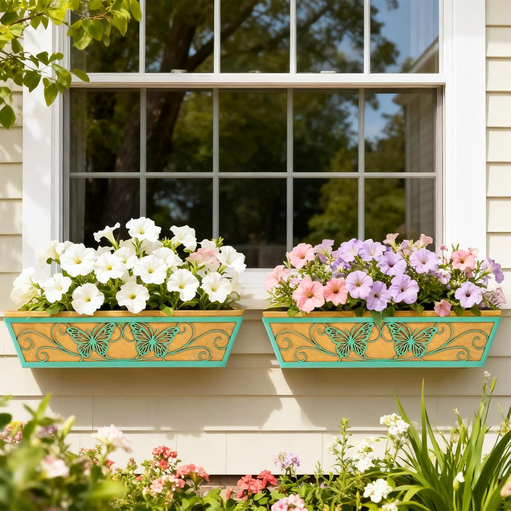 2 Pack 24 Inch Window Boxes Planter for Outdoor Plants Deck Railing Planters Box with Adjustable Brackets for Porch