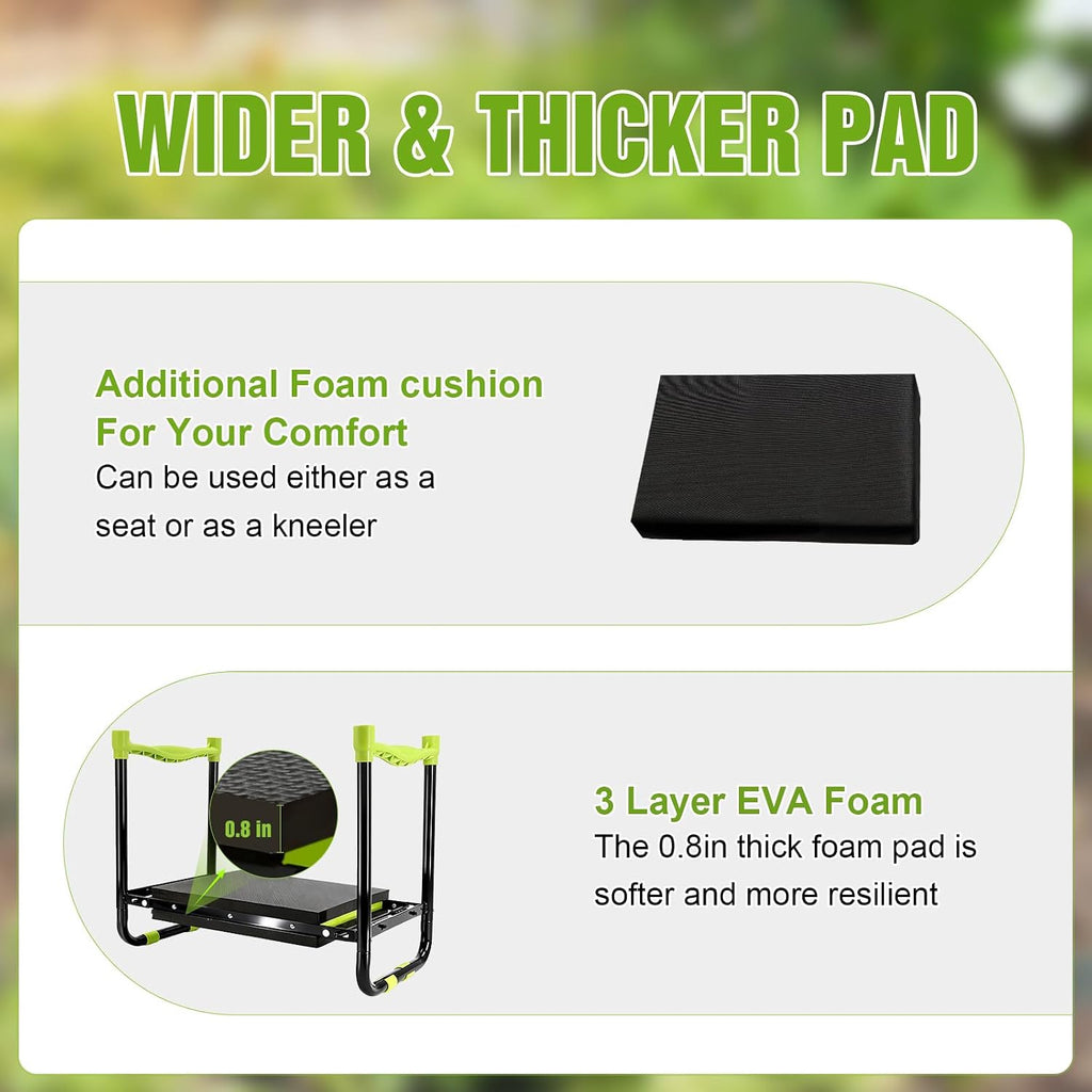 10.9in Wide Foldable Garden Kneeler and Seat, Heavy Duty with Thick Pad | Garden kneeler seat for seniors, Thick