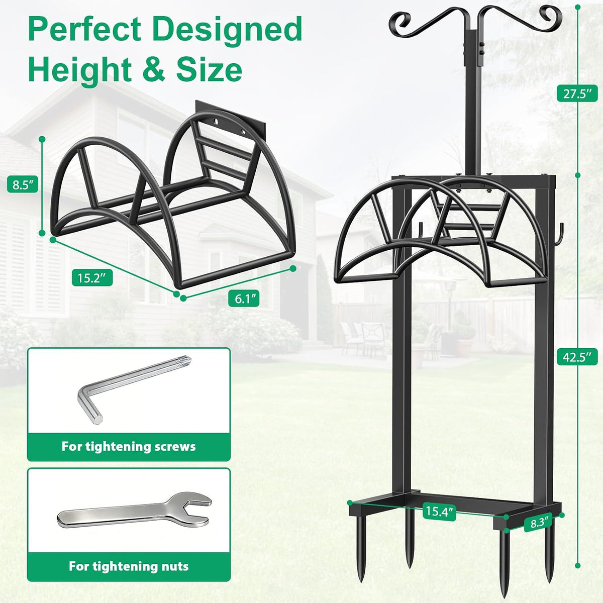 TomCare Garden Hose Holder, 4 Spikes Hose Stand for 160FT Outdoor Hose | Thick Metal Frame, 250 lbs Load Capacity, 2