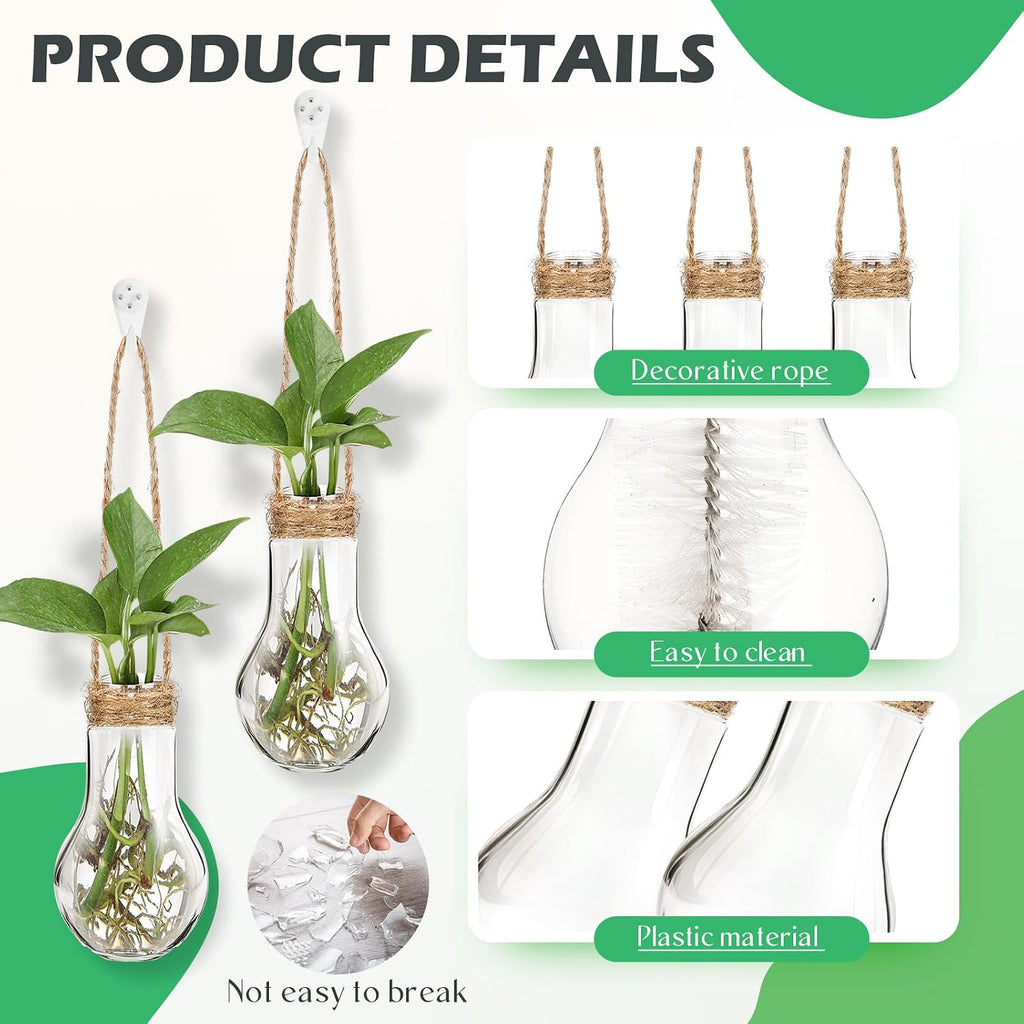 24 Pack Hanging Plant Propagation Stations 3.9 Inch Plastic Propagation Vases with Hooks and Cleaning Brush Clear