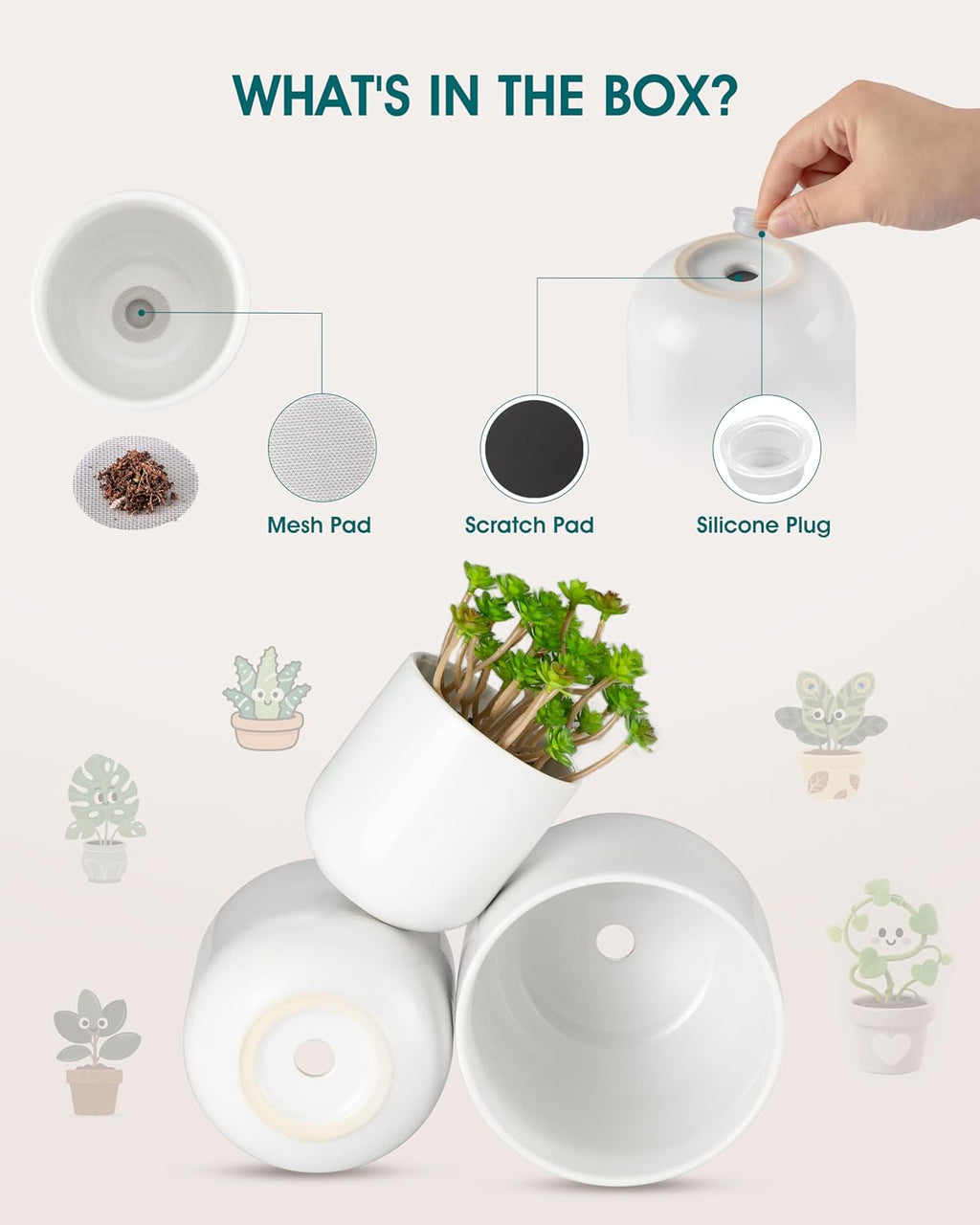 vancasso Ceramic Plant Pots, 4+5+6 inches, Set of 3, Planters with Drainage Hole, Flower Pots Planters Pots for Indoor