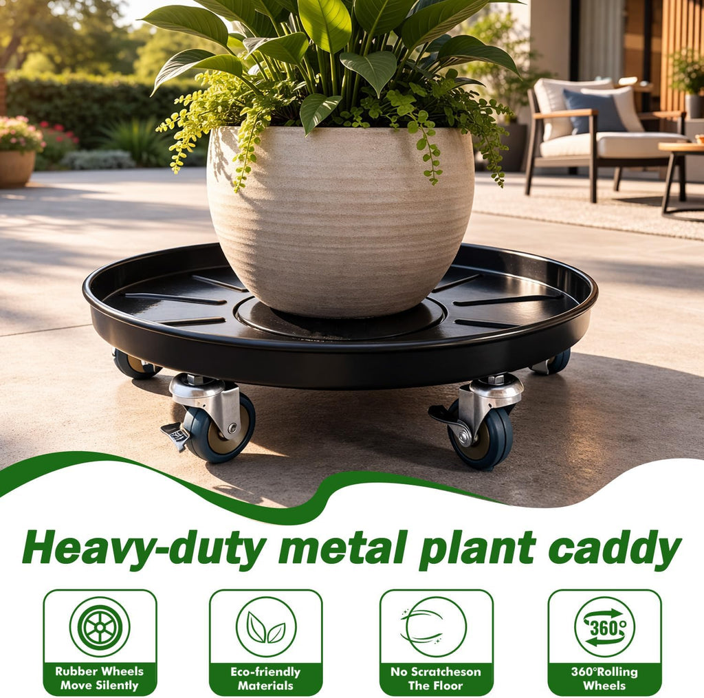 Planterhoma 3 Packs 18" Metal Plant Caddy with Wheels Extra-Large Rolling Plant Stand Heavy-Duty Plant Dolly with