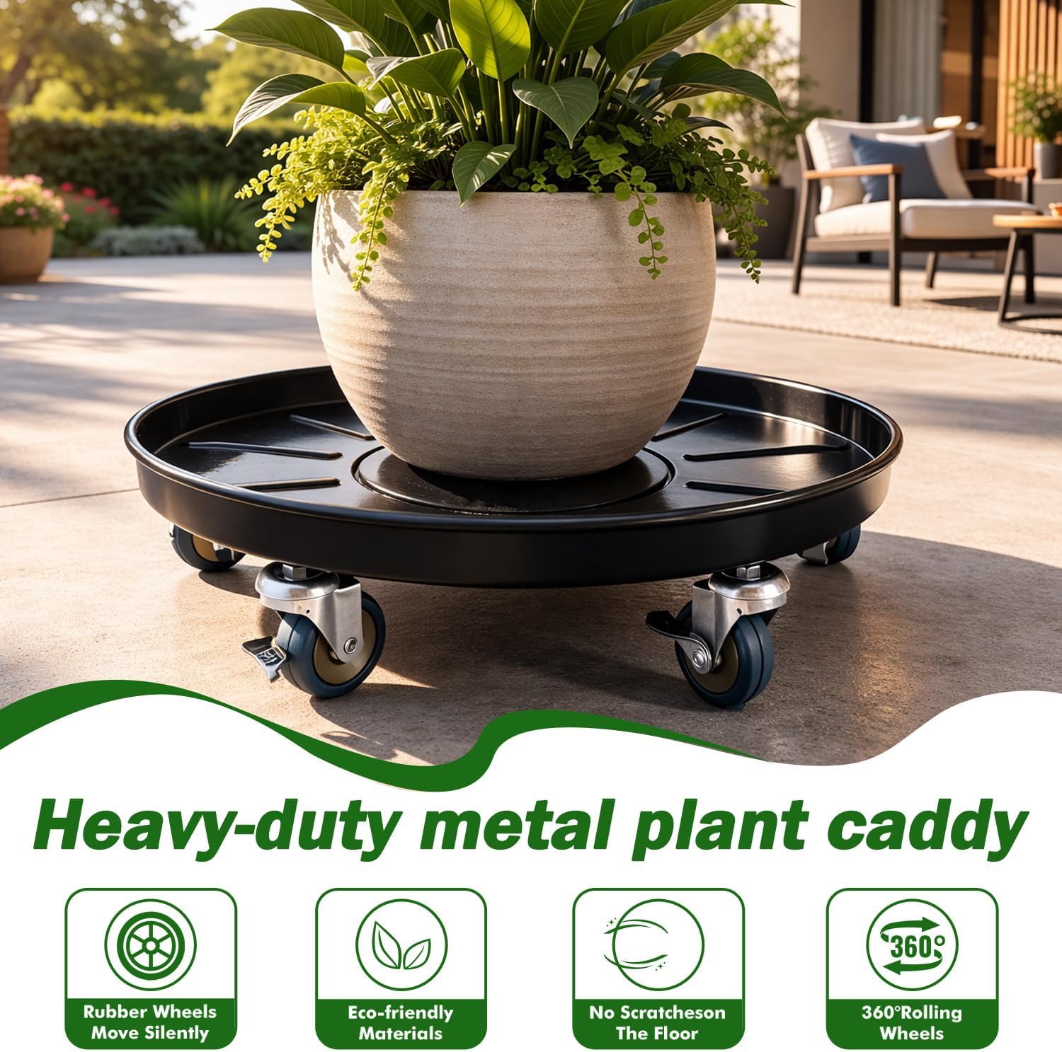 Planterhoma 3 Packs 18" Metal Plant Caddy with Wheels Extra-Large Rolling Plant Stand Heavy-Duty Plant Dolly with