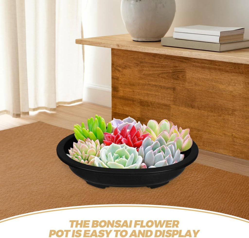 4Pcs Oval Plastic Bonsai Flower Pots with Drainage Practical Gardening Containers for Home Office Balcony Nursery and