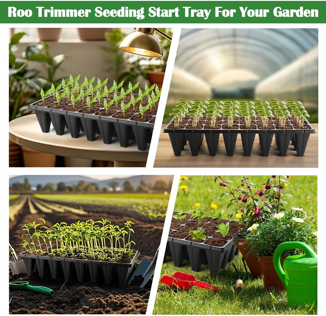 RooTrimmer 10 Pack 32 Cell Seed Starter Trays - Extra Deep 4.33" Plastic Nursery Trays, 20" x 10"，Fits Standard 1020