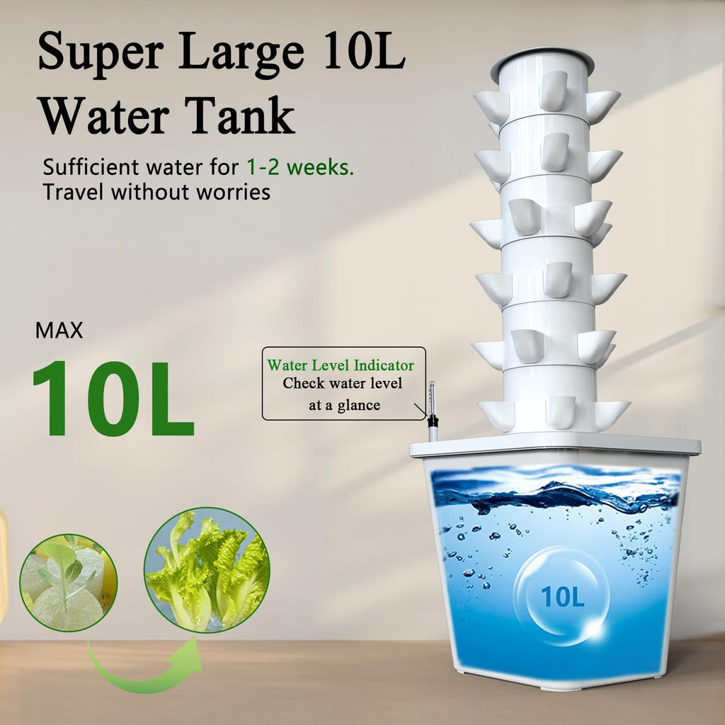 Hydroponics Growing System, 30-Plant Indoor Hydroponic Tower with Pump System, Plants Germination Kit, Smart Aeroponic