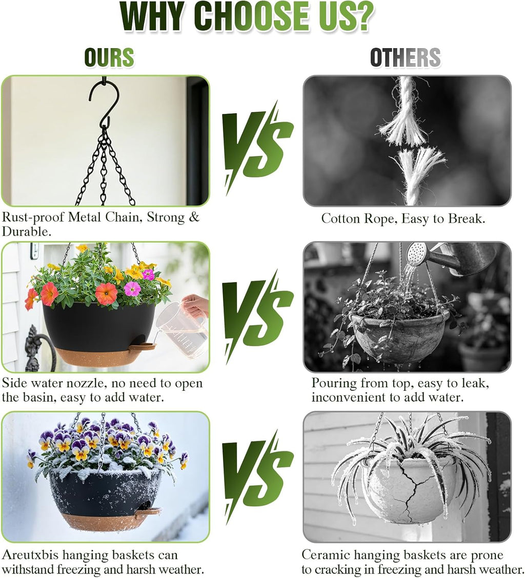 12 Inch Large Self Watering Hanging Planters 2 Pack with Saucers | Set of 2 12-inch self-watering hanging planters with