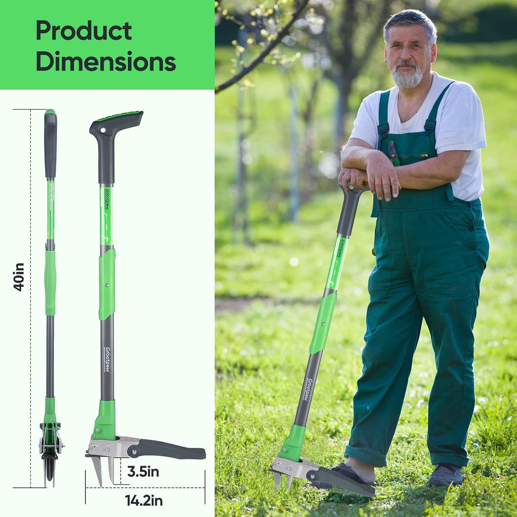 WP5 Heavy Duty Weed Puller Tool, Stand Up Dandelion Weeder with 40" Handle, 3 Claws & Fiberglass Foot Pedal, Weeding