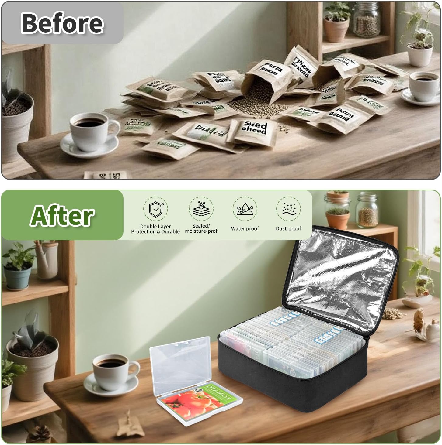 Boczif 26 Slots Seed Storage Organizer Box with Insulated Bag Seed Envelopes Bag and Label Stickers, Garden Seed