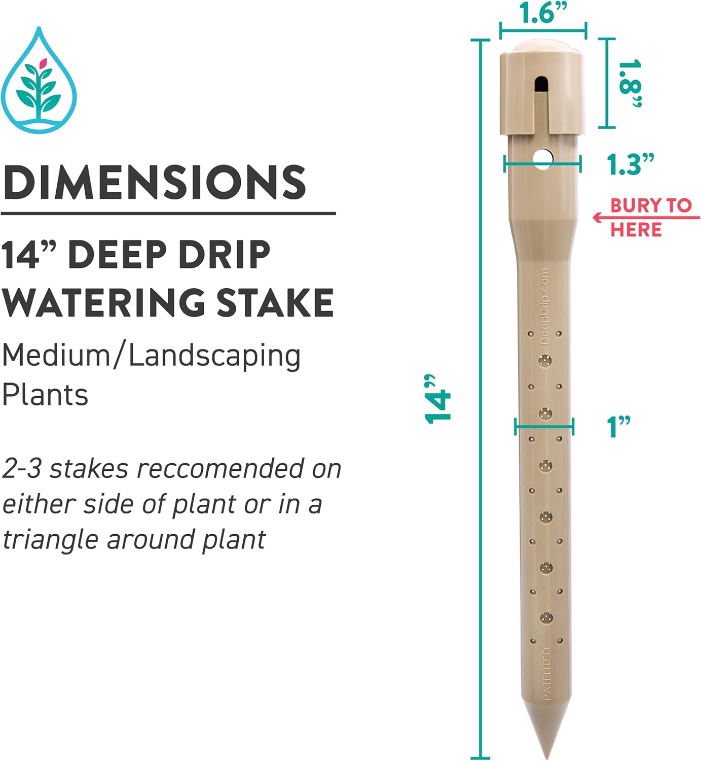 14 in. DEEP DRIP Plant Watering Stake (3 Pack) (Tan) | UV-Protected ABS Plastic Deep Root Irrigation Spike for Yard