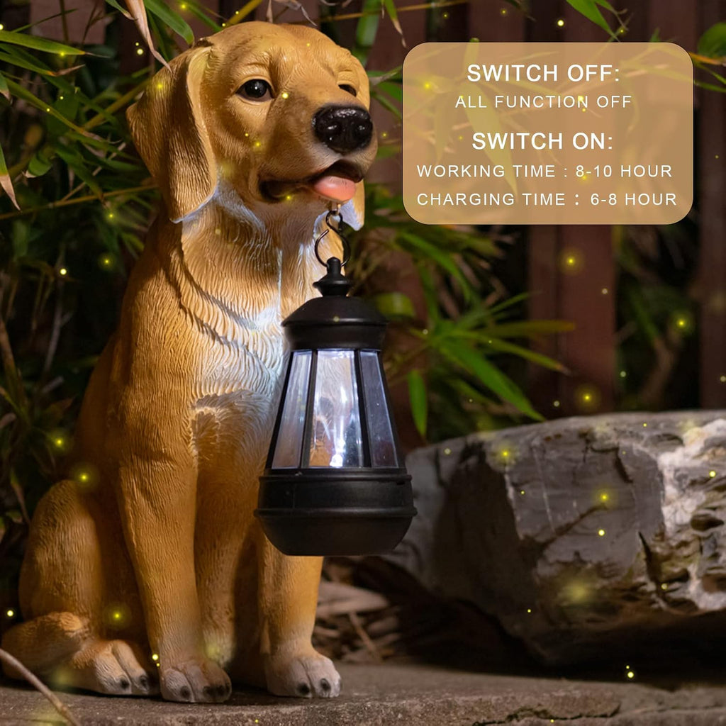 Solar Dog Statue Garden Decor, Golden Retriever Dog Statues Solar Lights | Outdoor Resin Labrador Figurine Holding