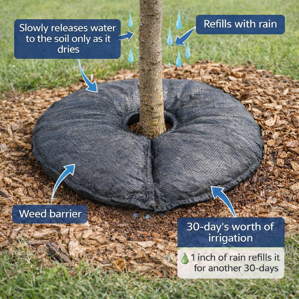 SteadySpring® 24" Smart 30+Day Tree Watering Mat - AUTO Refills with RAIN and Slow Releases As Plant Needs - for Root
