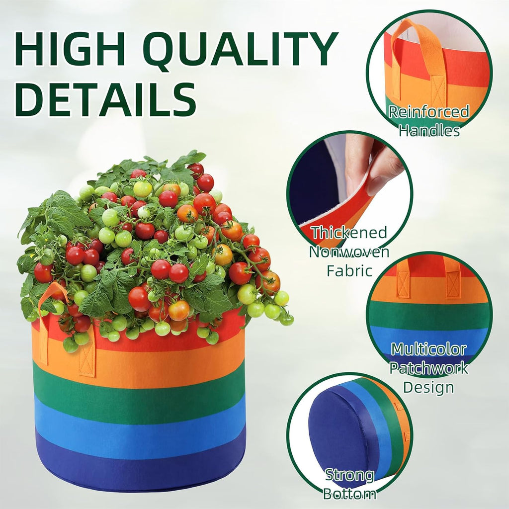LITLANDSTAR 6 Pack 10 Gallon Grow Bags, Heavy Duty Thickened Colorful Nonwoven Plant Fabric Pots with Handles