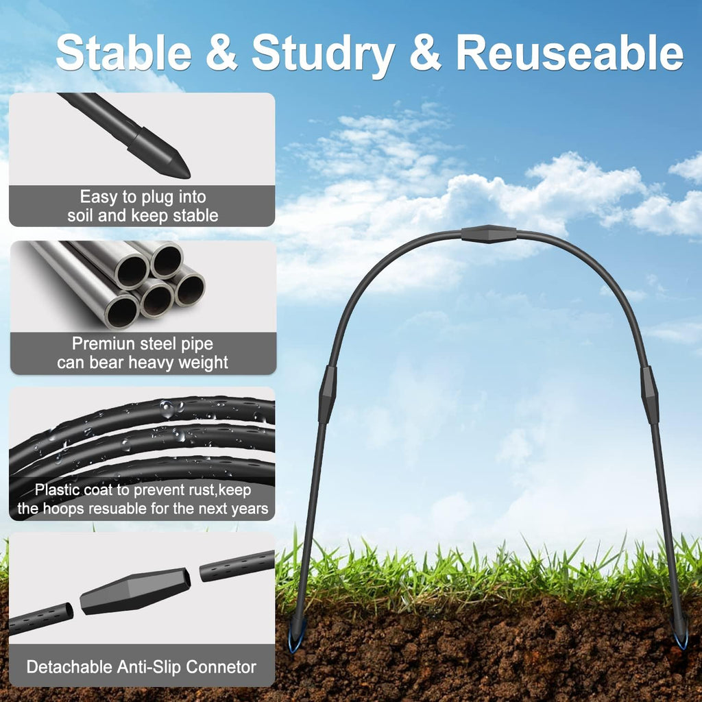 8pcs Garden Hoops for Raised Beds, 37.4"x 27.5" Greenhouse Hoops for Row Cover Garden Netting, Rust-Free Garden Tunnel