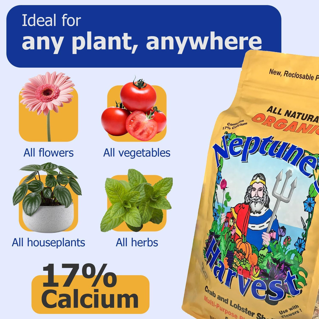 Neptune’s Harvest Organic Crab & Lobster Shell Multi-Purpose Plant Food (5-3-0) - 4 LB Resealable Bag - Rich in