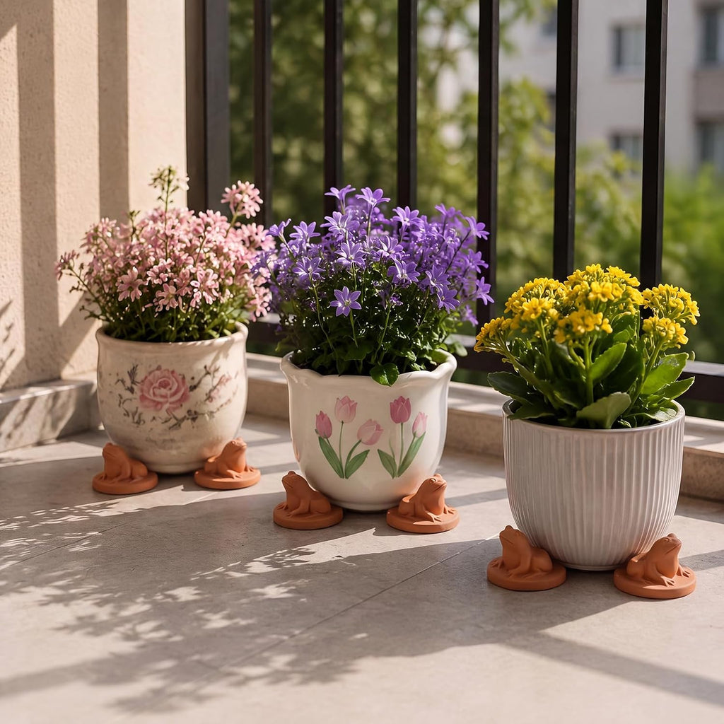 LemonRoad 12 Set Frog Pot Feet for Outdoor Planters, Terra Cotta Cement | 2.4" H, Animal Plant Pot Risers for 14"-20"