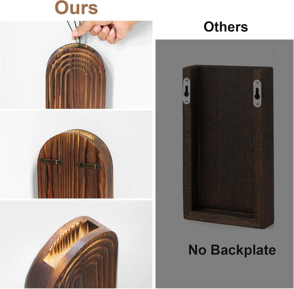 Wooden Wall Planter Vase Set of 2, Boho Hanging Planter for Indoor Plants & Flowers, Natural Wood Wall-Mounted Planters