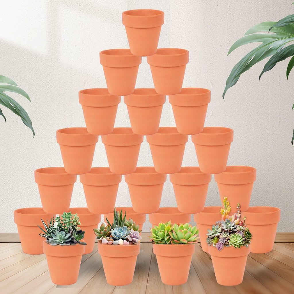 26 Pack Terra Cotta, 3inch Small Clay Flowerpots with Drainage Hole, Terracotta Pot for Indoor Outdoor Plant, Great for