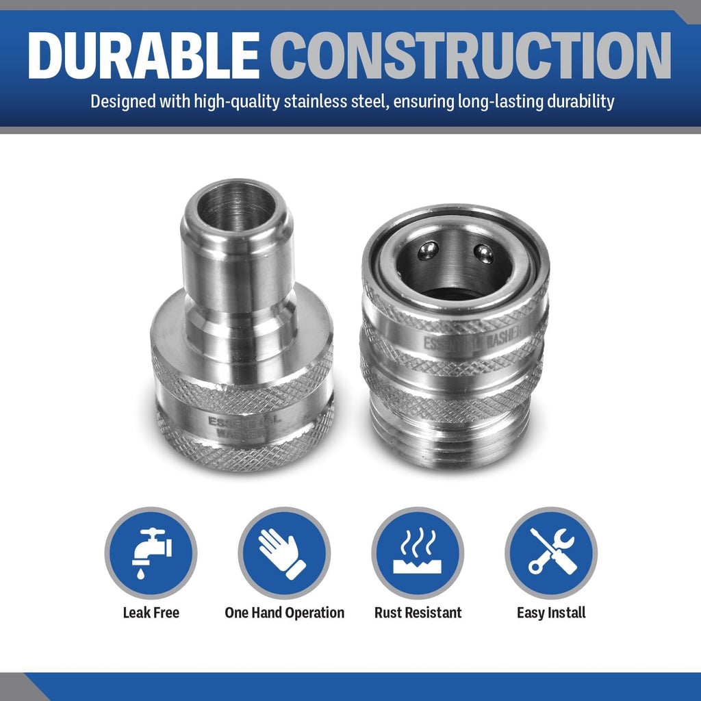 Stainless Steel ¾” Garden Hose Quick Connect Fittings | One Hand Operation Design | Plug & Coupler Set Of 2