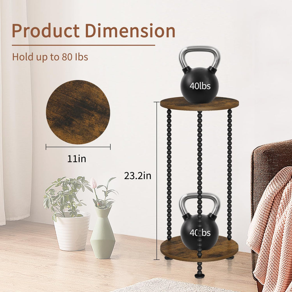 YINMIT Plant Stand Indoor, 2 Tier Small Plant Stand, Plant Stands with Metal Spindle Poles, Corner Flower Pot Stand