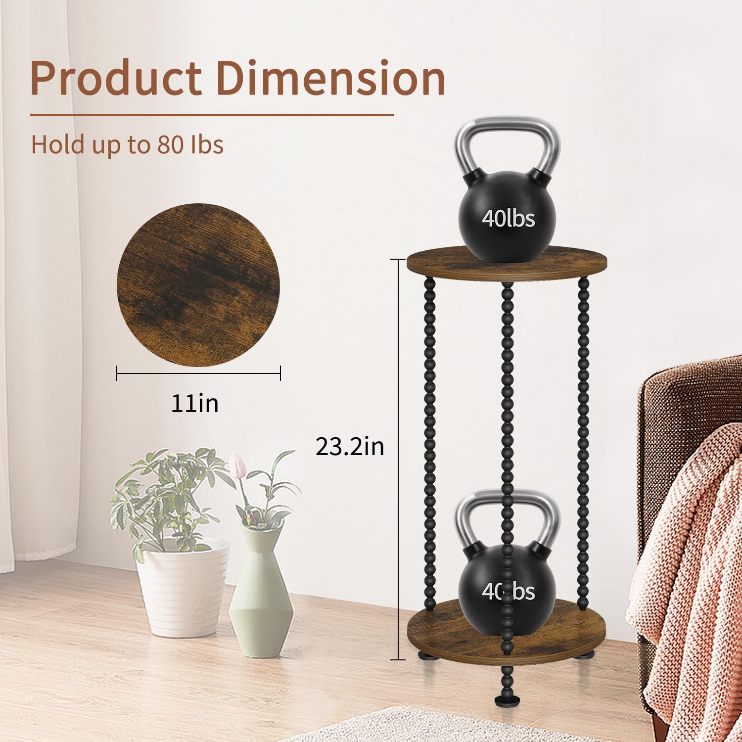 YINMIT Plant Stand Indoor, 2 Tier Small Plant Stand, Plant Stands with Metal Spindle Poles, Corner Flower Pot Stand
