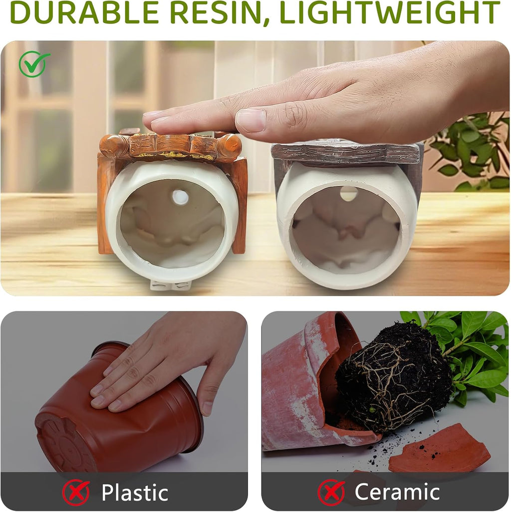 2 PCS Rocking Smily Face Planter Pot, Cute Plant Pots Plants | Cute Plant Pots for Indoor Outdoor Plants with Drainage
