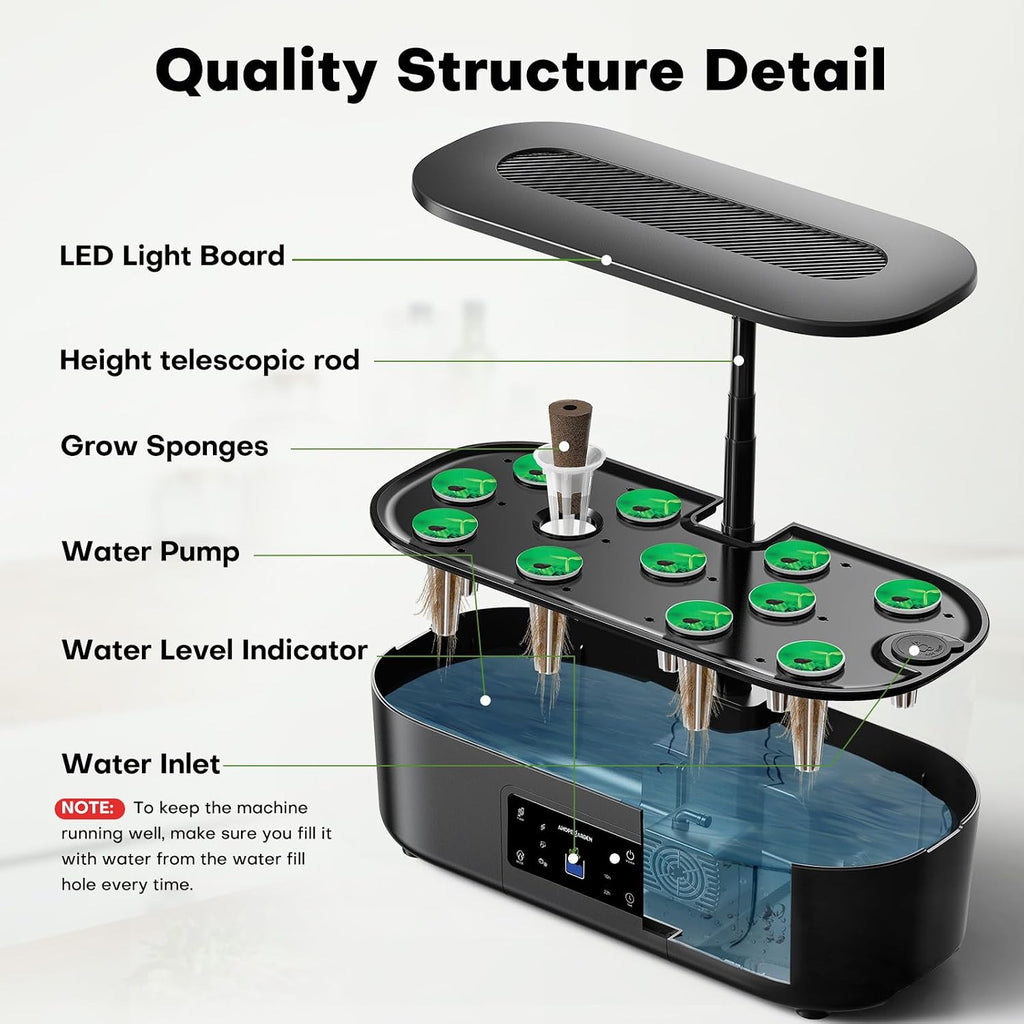 Hydroponics Growing System Kit: 12 Pods with LCD Control Panel | Indoor Herb Garden with Grow Light, Planting Height Up