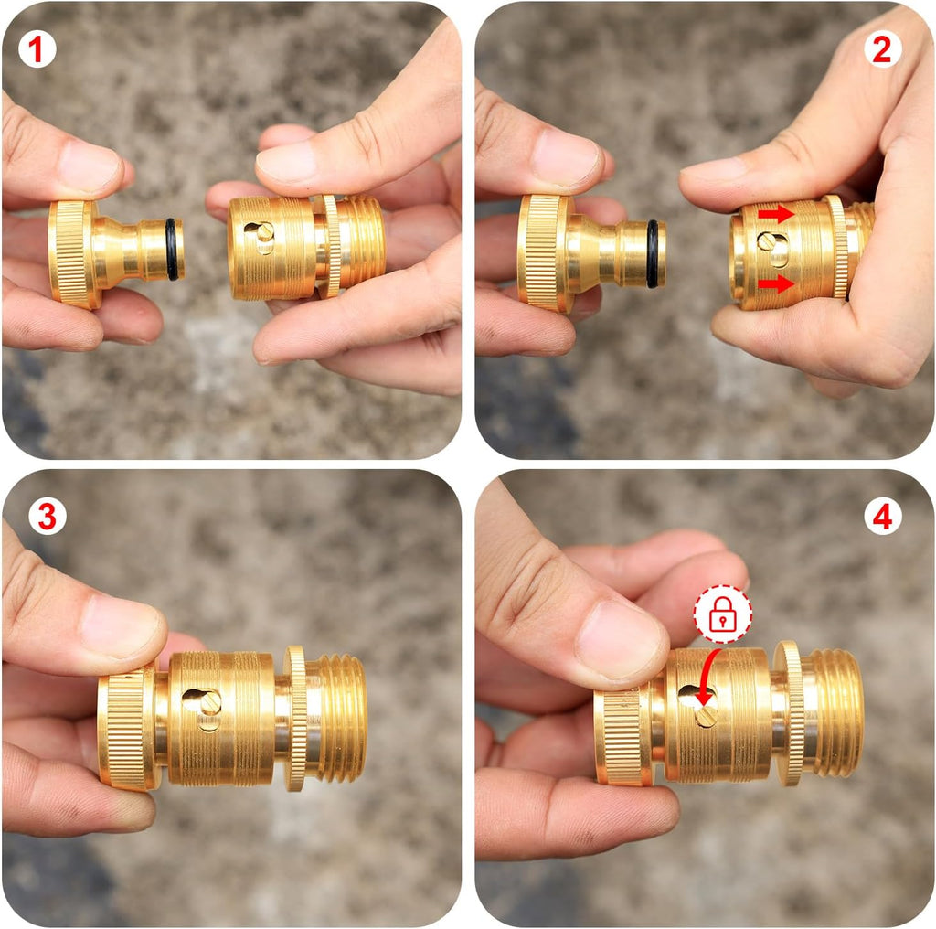 Garden Hose Quick Disconnect Fittings - 3Pcs Solid Brass 3/4 Inch GHT Thread Hose Connectors for Outdoor Faucet Adapter