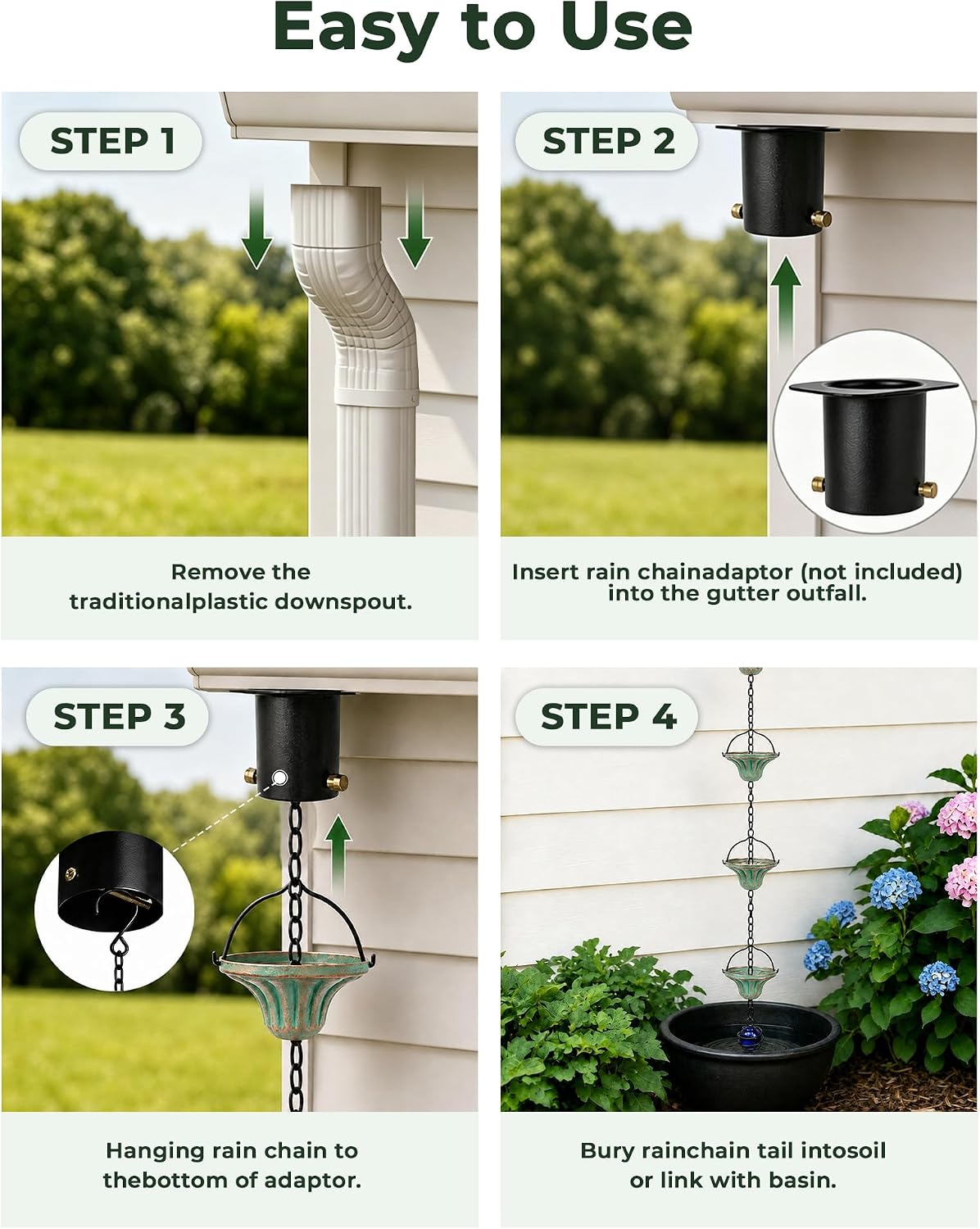 Rain Catcher Chain Fluted Cup Metal Downspout Replacement | 8.6FT Length Rain Chain for Gutters 12 Metal Cups Crystal