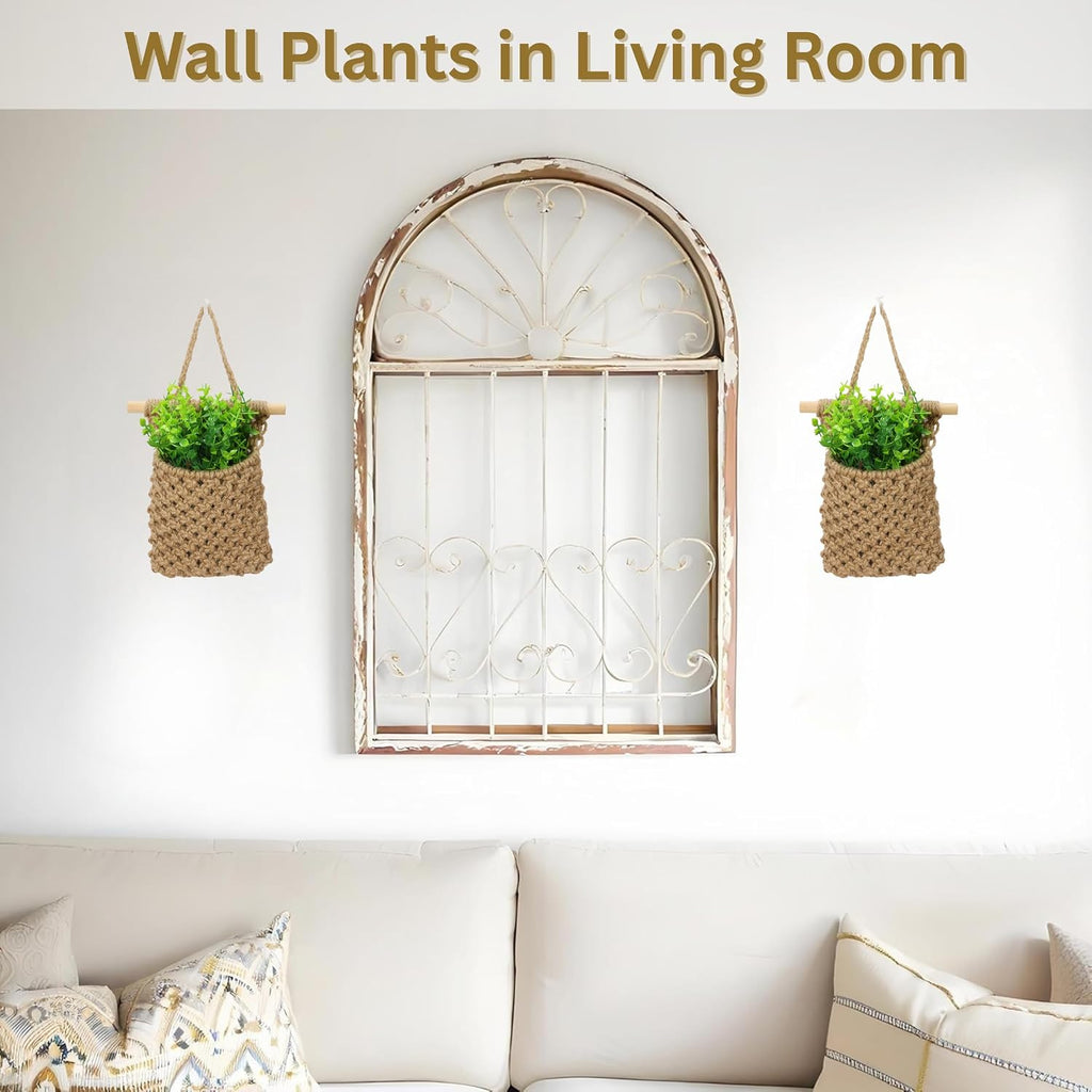 2 Packs Macrame Wall Planters with Faux Eucalyptus, Wall Decor | Hanging basket for wall plant, Wall Plant Holder, Wall