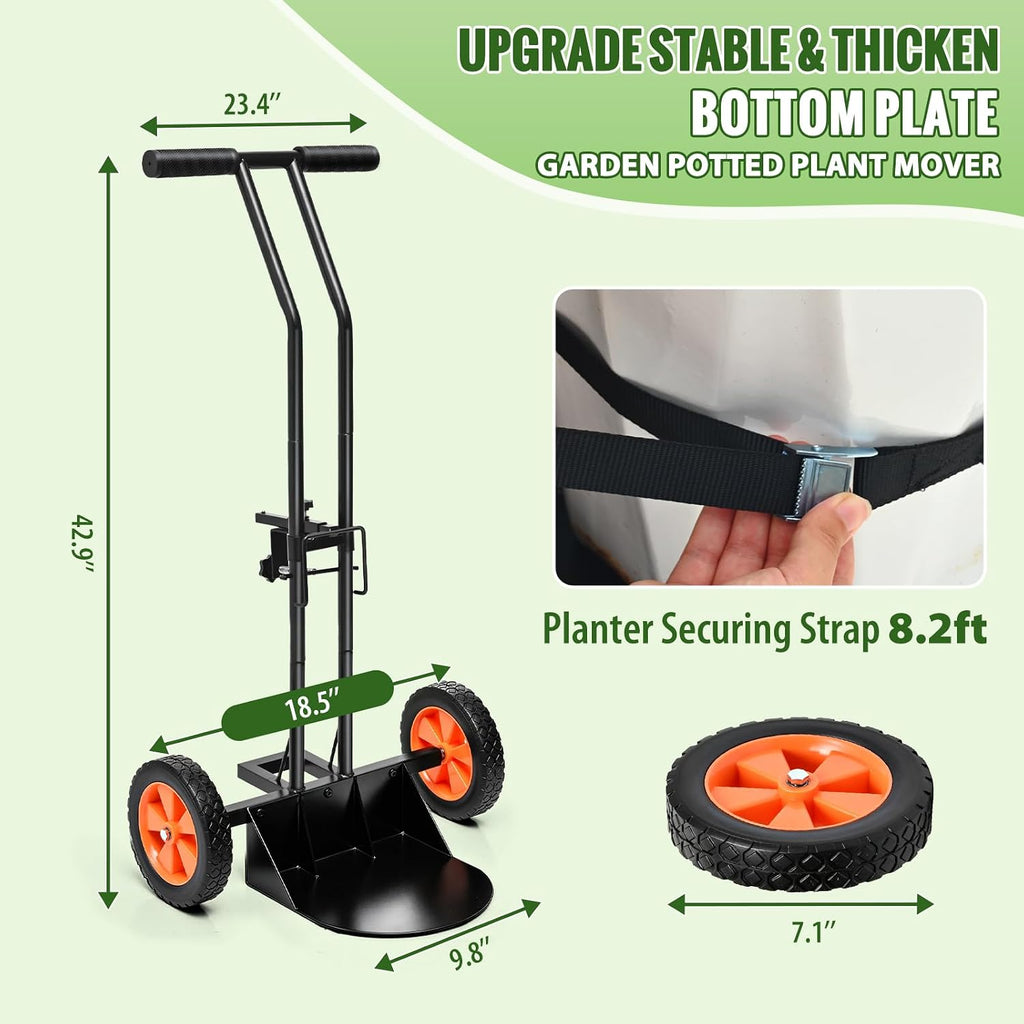 Plant Caddy with Wheels, 180LBS Stable Steel Base, No Deforming | Adjustable arms fit 4-30" pots, Ergonomic &