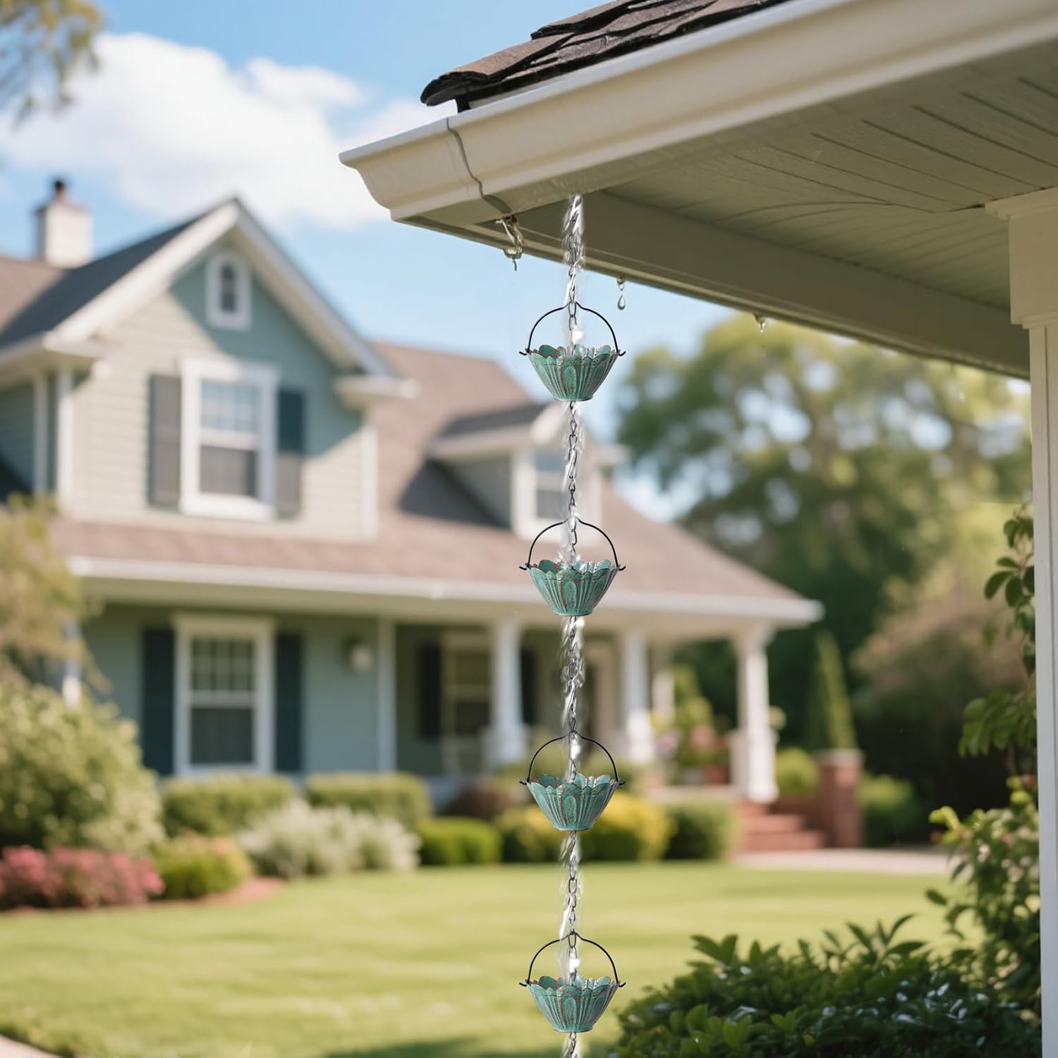 Rain Chains for Outside, 8.7FT Gutter Chain with | 12 Lotus Cups Rain Catcher Chain Replacement Downspout for Gutters