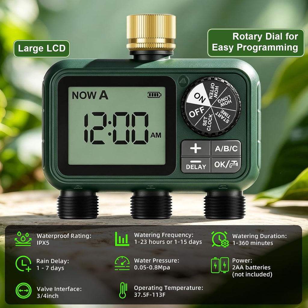 Water Timer for Outdoor Garden Hose, Sprinkler Timer for Garden | Faucet with Auto/Manual/Rain Delay Mode, Sprinkler