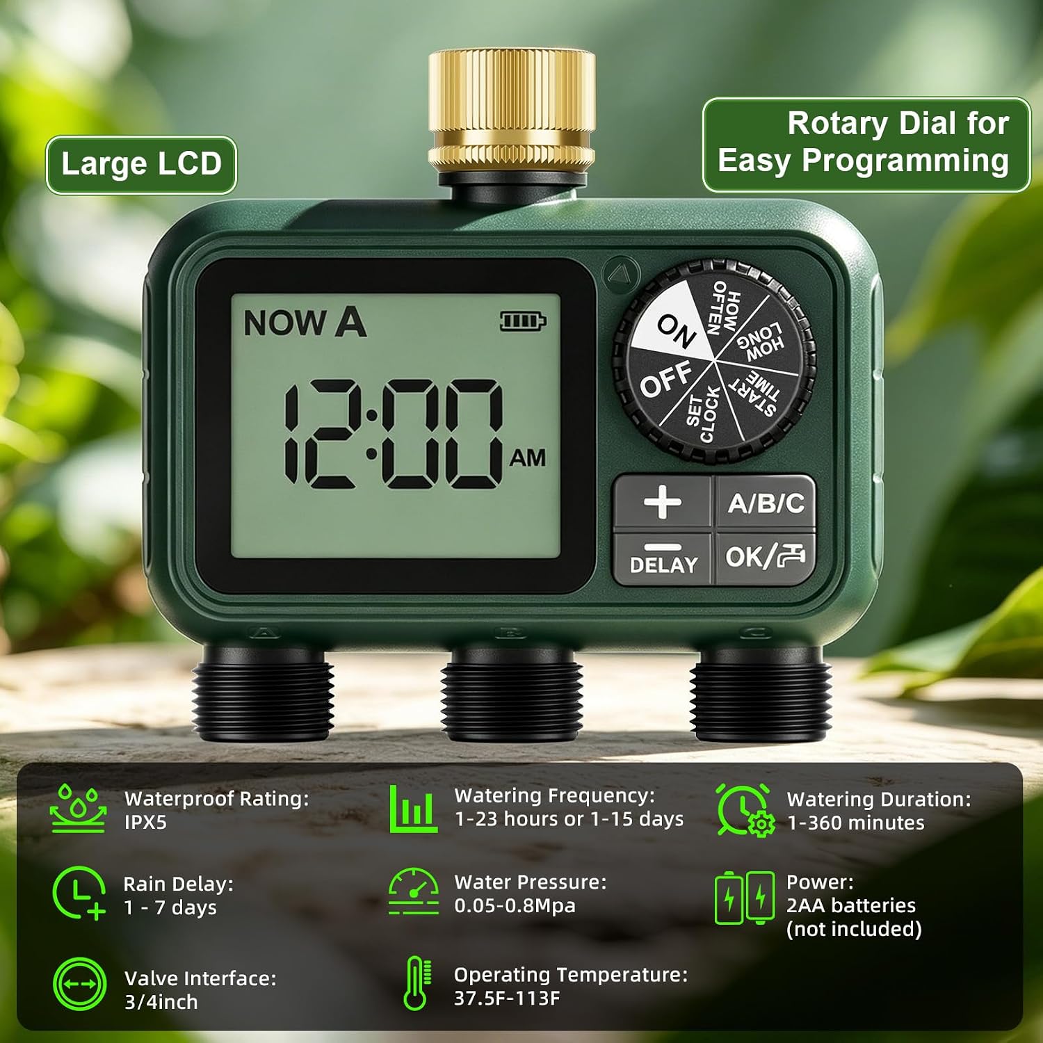Water Timer for Outdoor Garden Hose, Sprinkler Timer for Garden | Faucet with Auto/Manual/Rain Delay Mode, Sprinkler