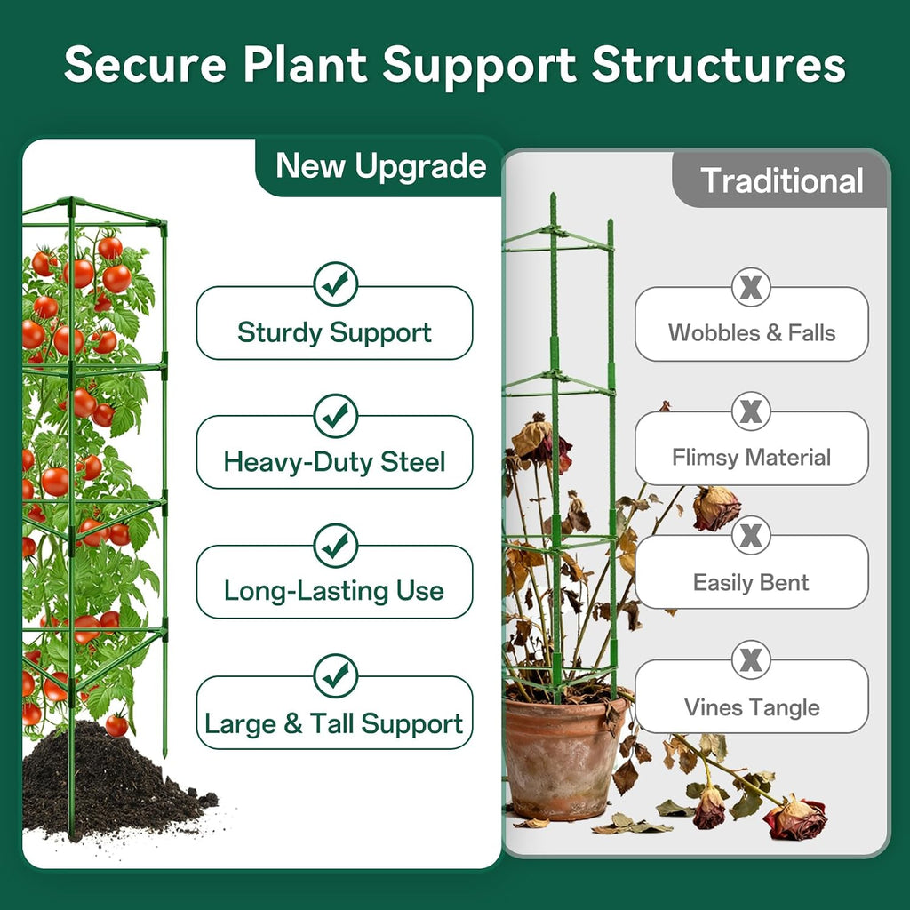 Halatool 3 Pack 60 Inch Adjustable Tomato Cages for Graden | Heavy Duty, Metal Tall Collapsible Tomato Trellis Plant